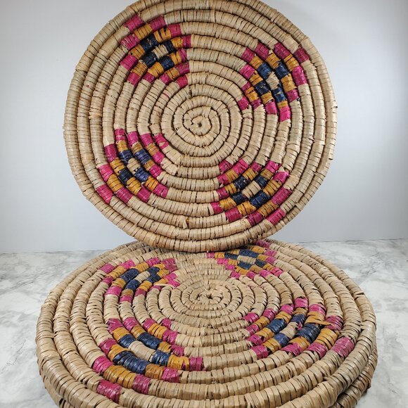 14" Straw woven coiled wall, table decor or Centerpiece, multi-color, Trivet - Picture 2 of 5